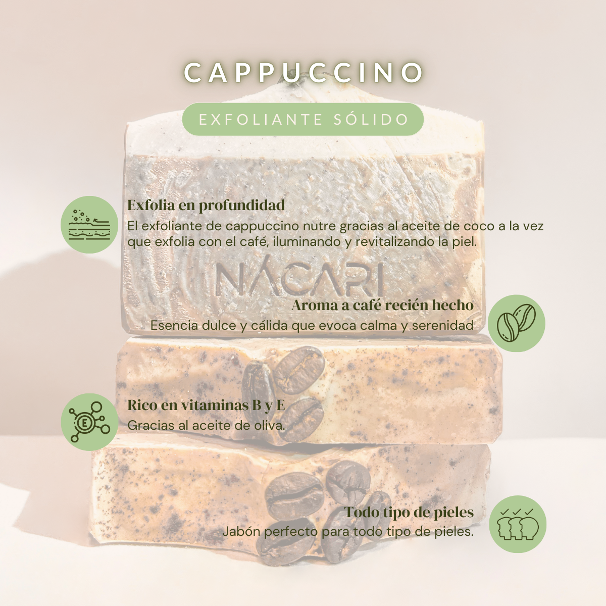 Cappuccino: exfoliante jabonoso sólido de aceite de oliva y coco - Imagen 3