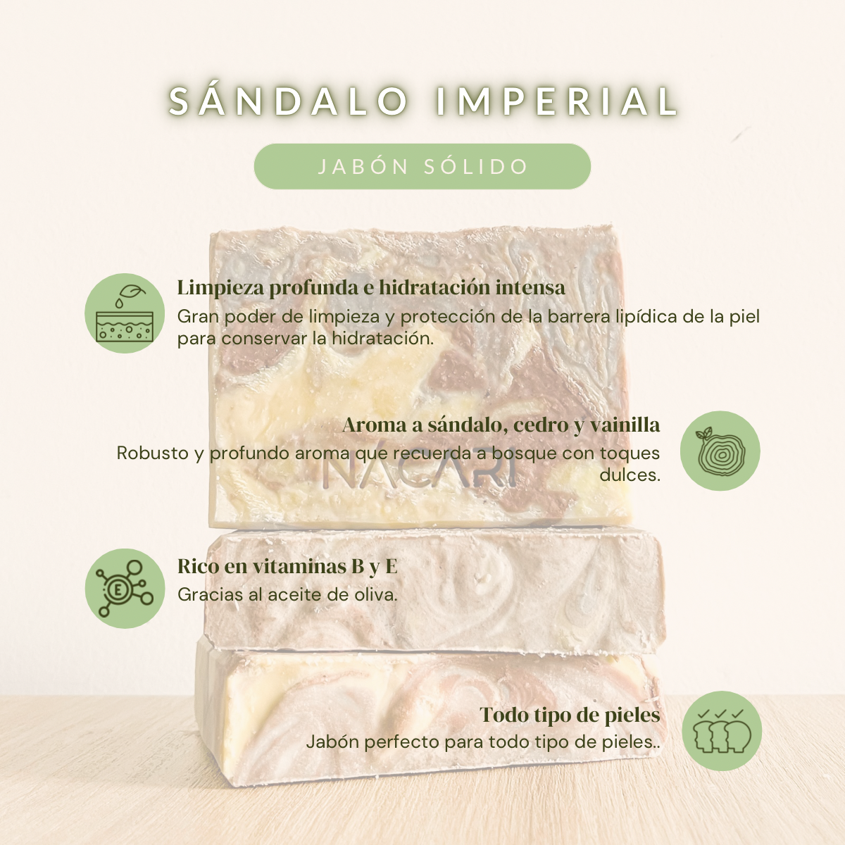 Sándalo imperial: jabón sólido de sándalo, cedro y vainilla - Imagen 3