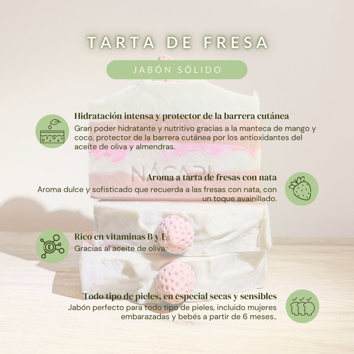 Tarta de fresa: jabón sólido de manteca de mango y coco - Imagen 2