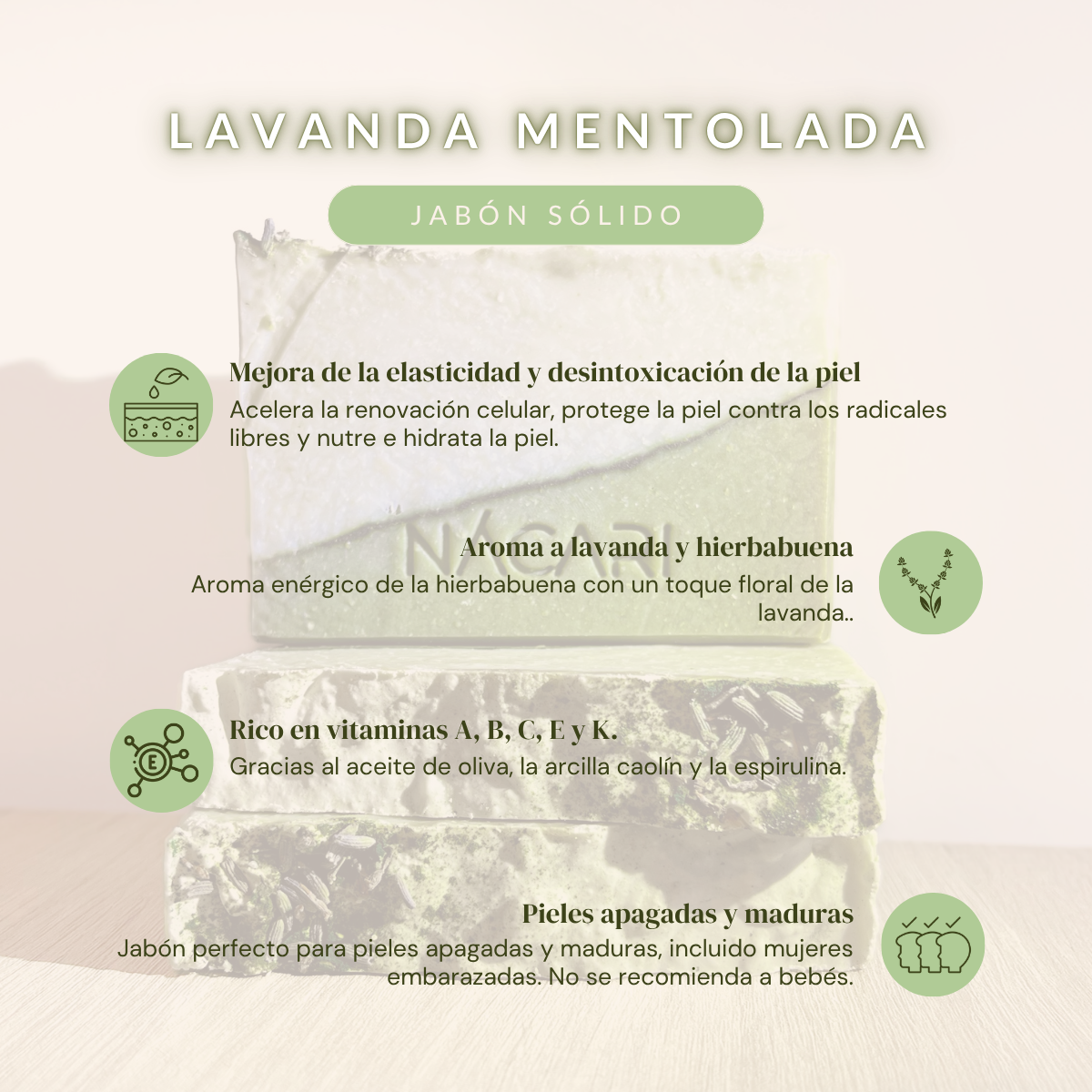 Lavanda mentolada: jabón sólido de algas marinas y arcilla caolín - Imagen 2