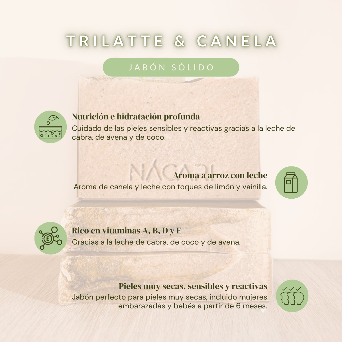 Trilatte & Canela: jabón sólido de leche de cabra, coco y avena - Imagen 3