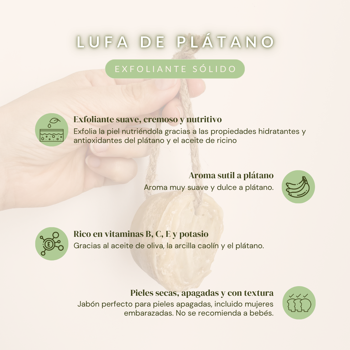Lufa de plátano: exfoliante jabonoso sólido de aceite de ricino y almendras - Imagen 3